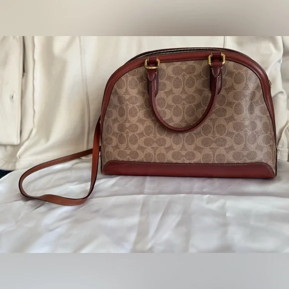 Coach Womens Coated Canvas Signature Quinn Satchel B4/Tan Rust - Picture 2 of 16